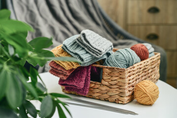 Hand-knitted woolen socks of different colors