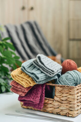 Hand-knitted woolen socks of different colors