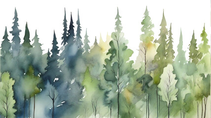 watercolor landscape with trees clipart