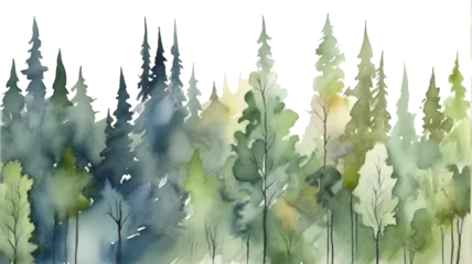 Foto op Plexiglas watercolor landscape with trees clipart © Nisit