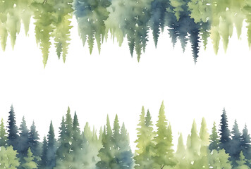 watercolor landscape with trees clipart, frame nature
