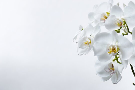 Closeup orchid flowers branch white background. ai generative