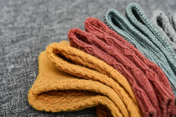 Hand-knitted woolen socks of different colors