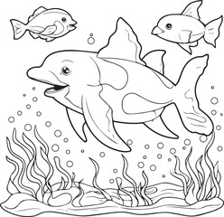 Naklejka premium Coloring book with marine animals