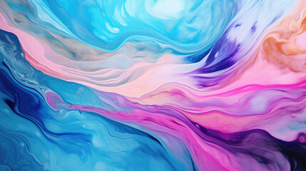 Abstract fluid art background. Liquid marble. Alcohol ink backdrop with waves pattern in pink, purple, blue, white colors