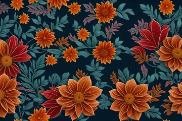 Zelfklevend Fotobehang a floral pattern inspired by the changing seasons, featuring flowers that transition seamlessly from spring to summer to autumn and finally to winter - AI Generative © Being Imaginative