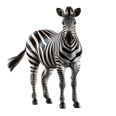 Hyper Realistic 3d render Zebra standing isolated on transparent background.