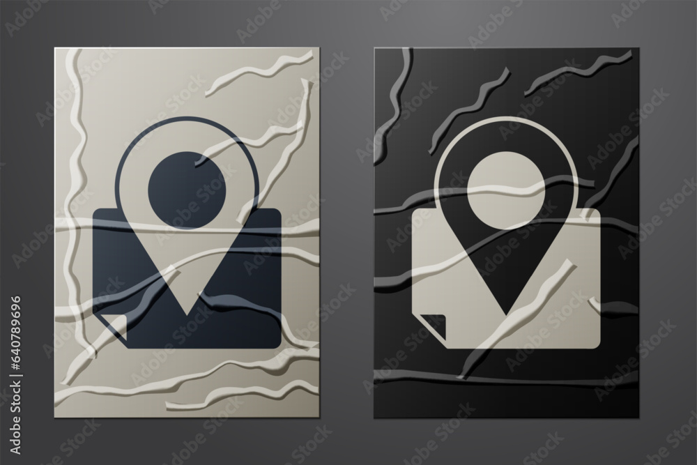 Poster white folded map with location marker icon isolated on crumpled paper background. paper art style. v