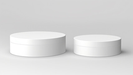 White round closed boxes 3d mockup on the white background.