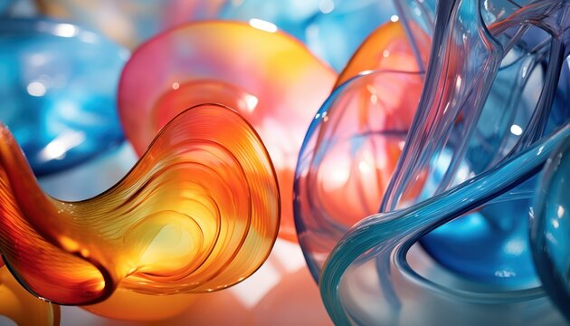 Photo of a colorful display of glass vases in close-up