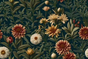 Fototapeta na wymiar a floral pattern that evokes the nostalgia of a vintage botanical illustration, complete with scientific labels and aged parchment background - AI Generative
