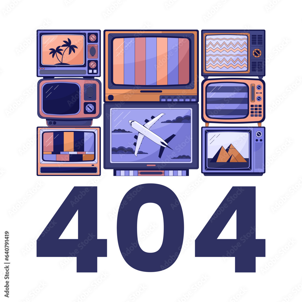 Poster tv without signals error 404 flash message. broken old tv with noise. empty state ui design. page no