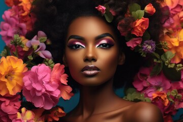 Naklejka premium portrait of a woman with flowers