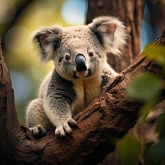 portrait of a beautiful cute koala on a eucalyptus tree in australia