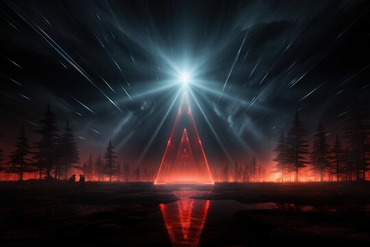 terrifying apparition of a UAP UFO at night with laser lights