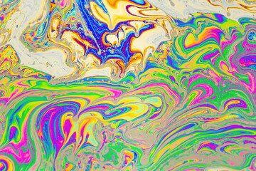 Psychedelic multicolored background abstract. Rainbow colors. patterns background. Photo macro shot of soap bubbles