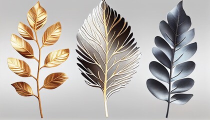 gray,  white, and golden leaves background. Generative in ai