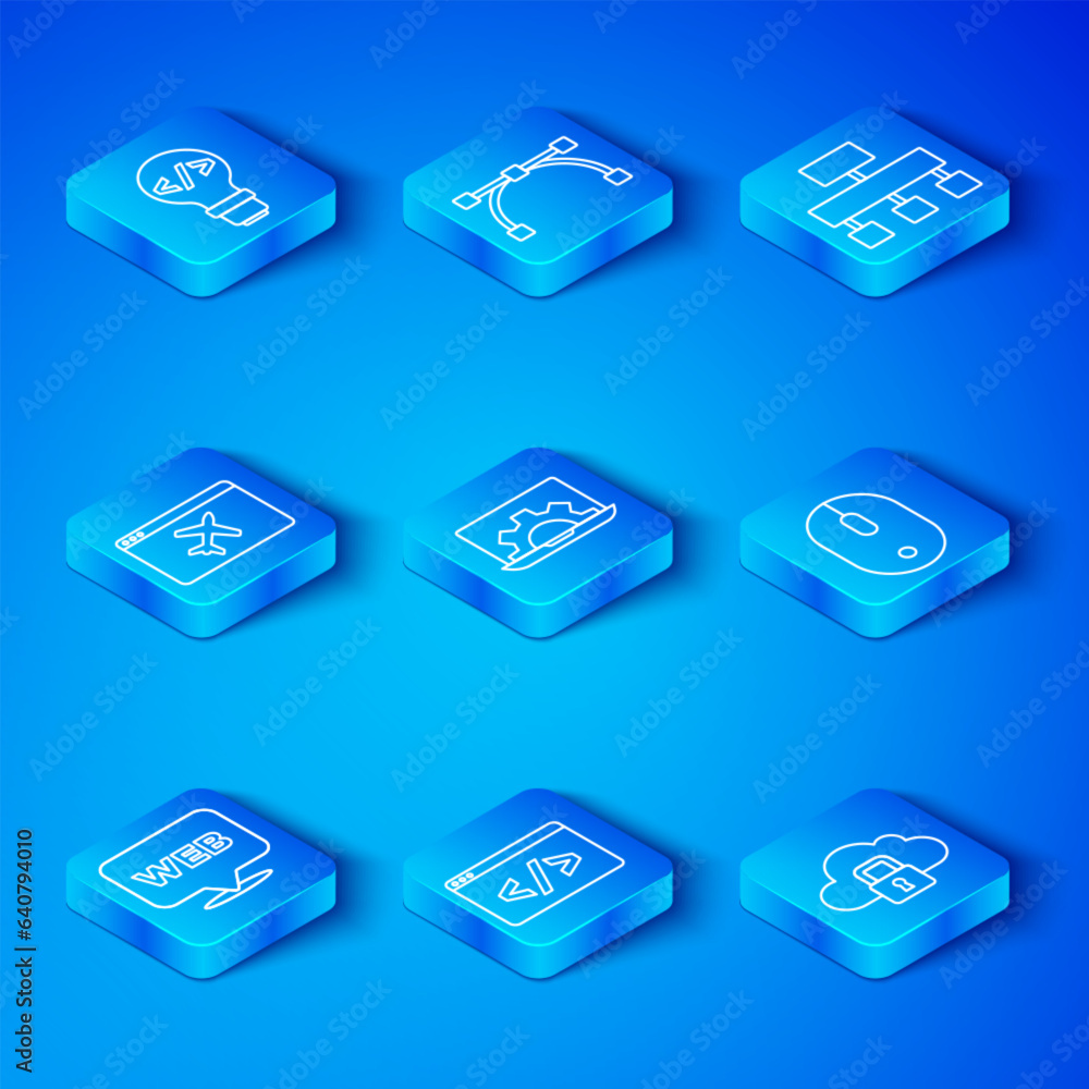 Aufkleber set line web and graphic design, development, front end, computer mouse, site map, website template,