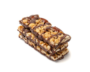 Nut Bar Isolated, Energy Snack with Nuts, Chocolate Muesli Dessert, Protein Candy Bar, Fitness Breakfast