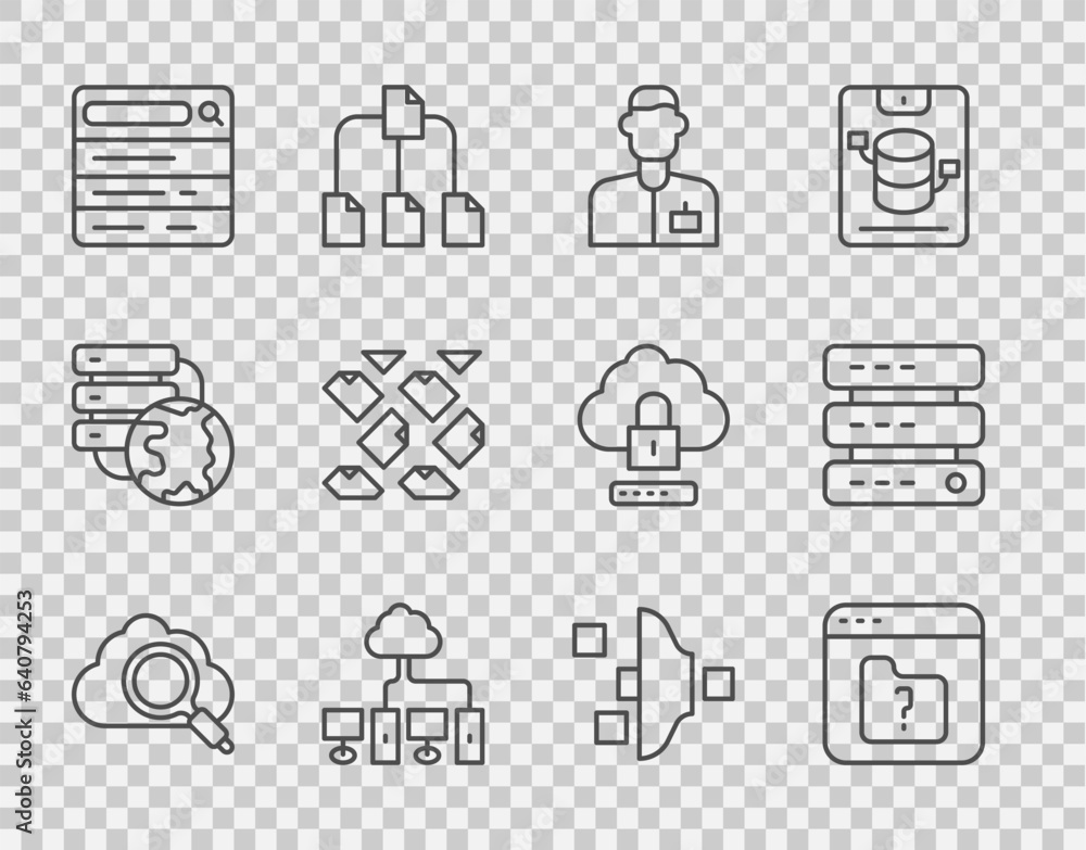 Poster set line search cloud computing, file missing, analyst engineer, computer network, data stream, filt
