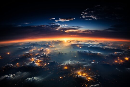 sun setting over the horizon in the earth's orbit