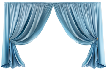 Blue theater open curtains isolated on transparent background