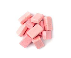 Fruit Chews Isolated, Pink Chewable Candies, Fruit Chew Candy Pile, Square Taffy, Colorful Gummy Candies