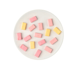 Fruit Chews Isolated, Pink Chewable Candies, Fruit Chew Candy Pile, Square Taffy, Colorful Gummy Candies