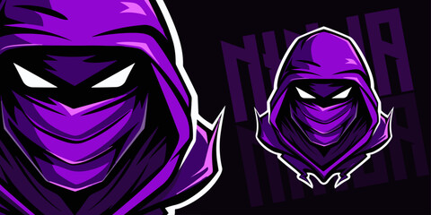 Purple Ninja Assassin Vector Graphic: Logo, Mascot, Illustration, Vector Graphic for Sport and E-Sport Gaming Teams, Deadly Ninja Mascot head  © Giu Studios