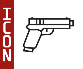 Black line Pistol or gun icon isolated on white background. Police or military handgun. Small firearm. Vector