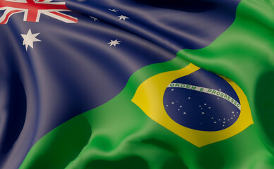 Australia vs Brazil competition half flag nation - obrazy, fototapety, plakaty