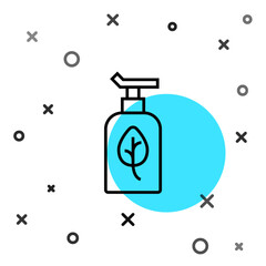 Black line Organic cosmetic icon isolated Black line background. Body care products. Random dynamic shapes. Vector