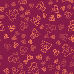 Brown line Vampire icon isolated seamless pattern on red background. Happy Halloween party. Vector