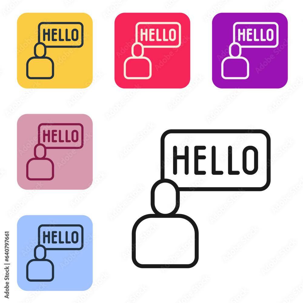 Poster black line acquaintance icon isolated on white background. set icons in color square buttons. vector