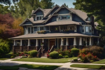 a quiet suburb of a charming craftsman-style home - AI Generative
