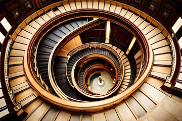 spiral staircase in the building - obrazy, fototapety, plakaty