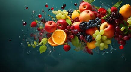 Obraz na płótnie Canvas delicious colored fruits on colored background, wallpaper of fruits, sliced fruits on abstract background, fruits background