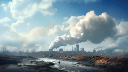 Fototapeta premium clean, blue sky with a polluted sky filled with smog or industrial emissions, contrasting the potential beauty of nature against the reality of air pollution.