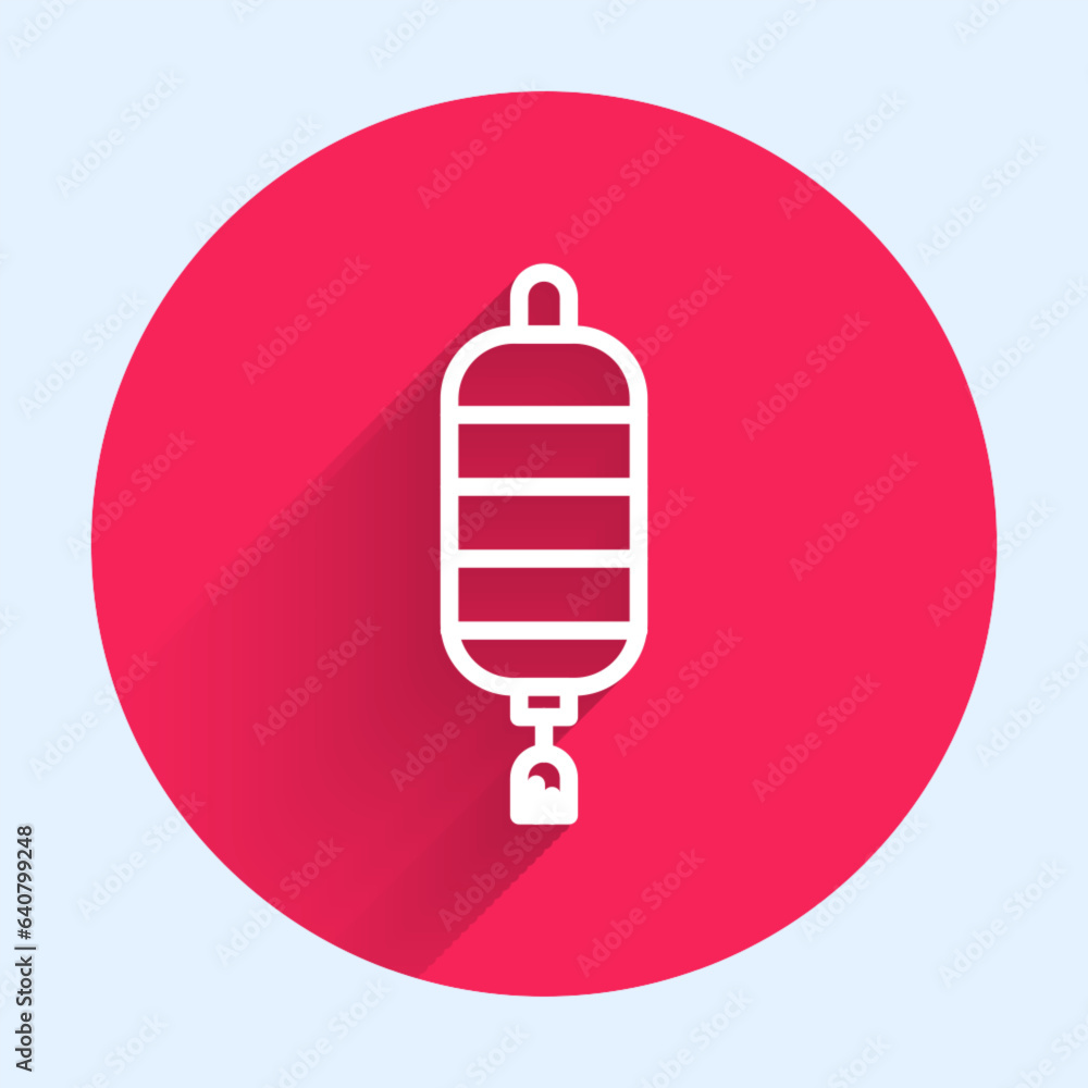 Poster white line chinese paper lantern icon isolated with long shadow background. red circle button. vecto