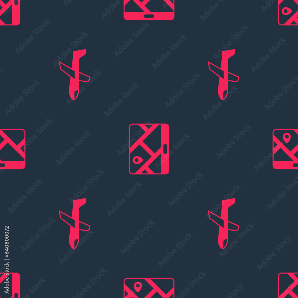 Poster set plane and city map navigation on seamless pattern. vector