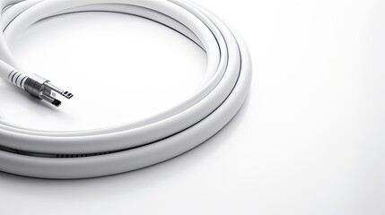 Image of a neatly rolled optical cable with connectors on a white background.