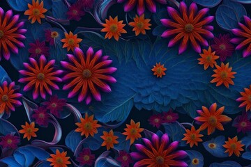Fototapeta na wymiar an abstract floral pattern that combines elements of surrealism and botany, using bold, contrasting colors and surreal flower formations - AI Generative