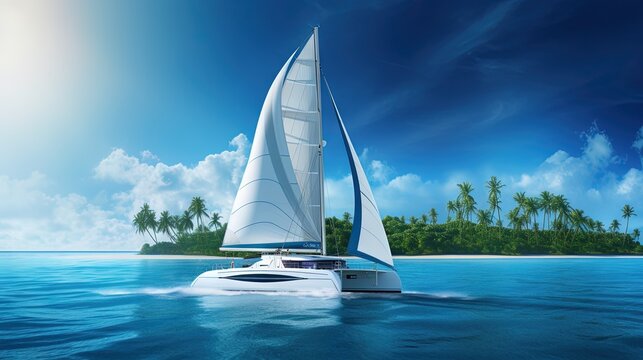 a white sailboat in the middle of a body of water.  generative ai