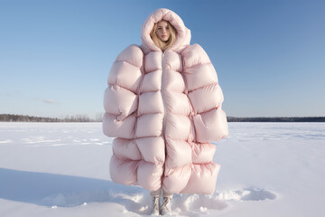 Young woman wearing pink winter jacket