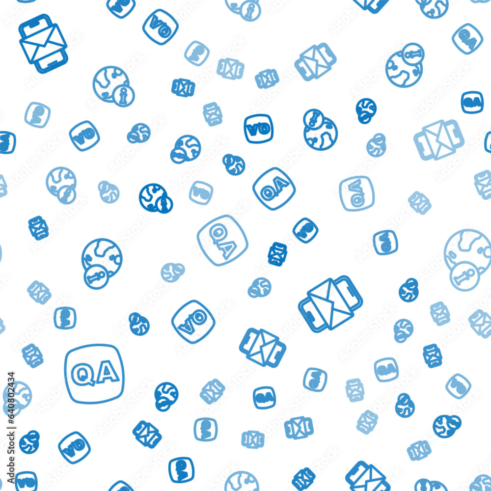 Poster set line question and answer, mobile envelope and information on seamless pattern. vector