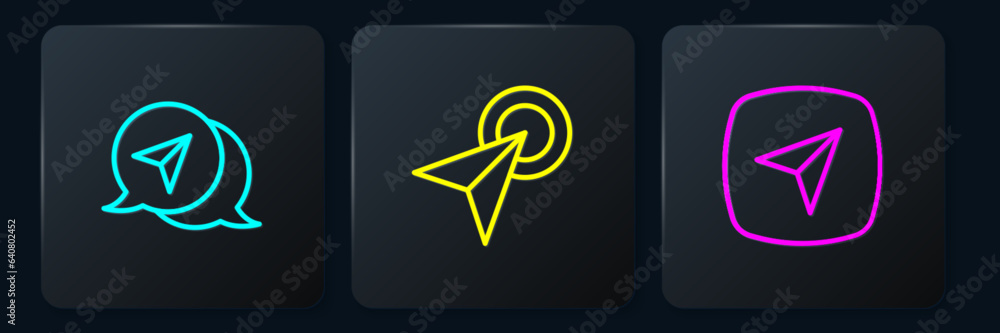 Poster set line infographic of city map navigation, and . black square button. vector