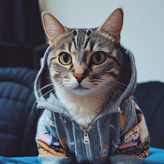 Cat Wearing Clothes, Generative AI Illustration