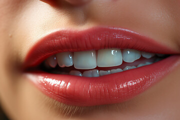 Fototapeta premium Beautiful young woman with perfect teeth, closeup