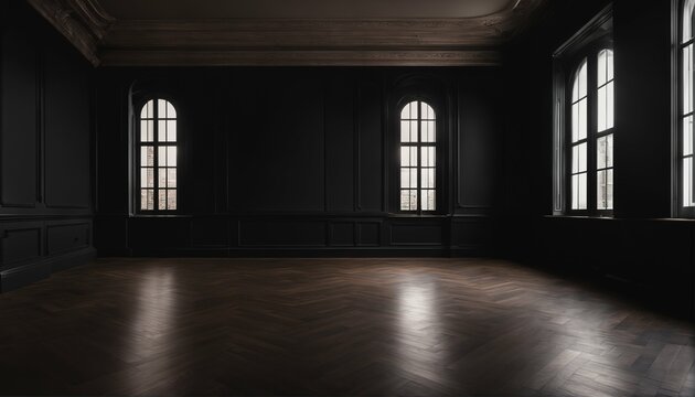 Blank wall and copy space in empty elegant dark room at night - negative space