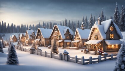 Fototapeta premium Snow covered Christmas town on a festive night